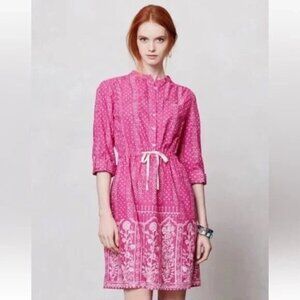 Anthropologie Meadow Rue Pink White Floral Anila‎ Tie Waist Dress
